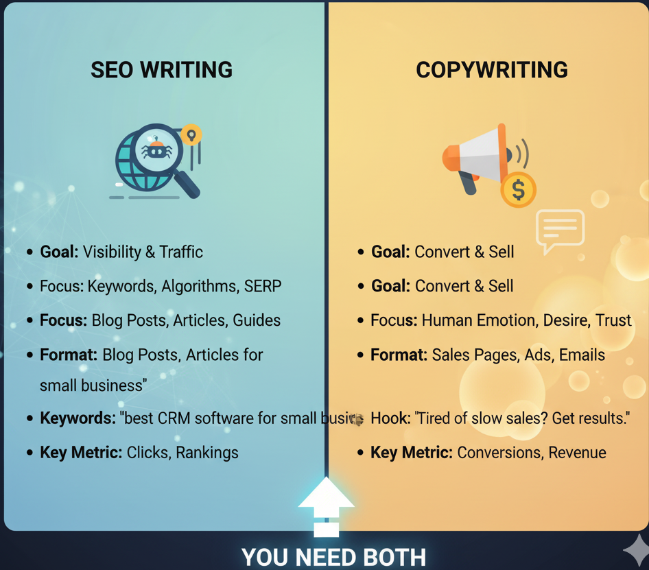  Infographic showing the difference between SEO Writing and Copywriting 